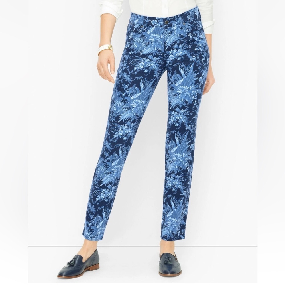 Talbots Blue Fall Toile Floral Slim Ankle Jeans Size 10